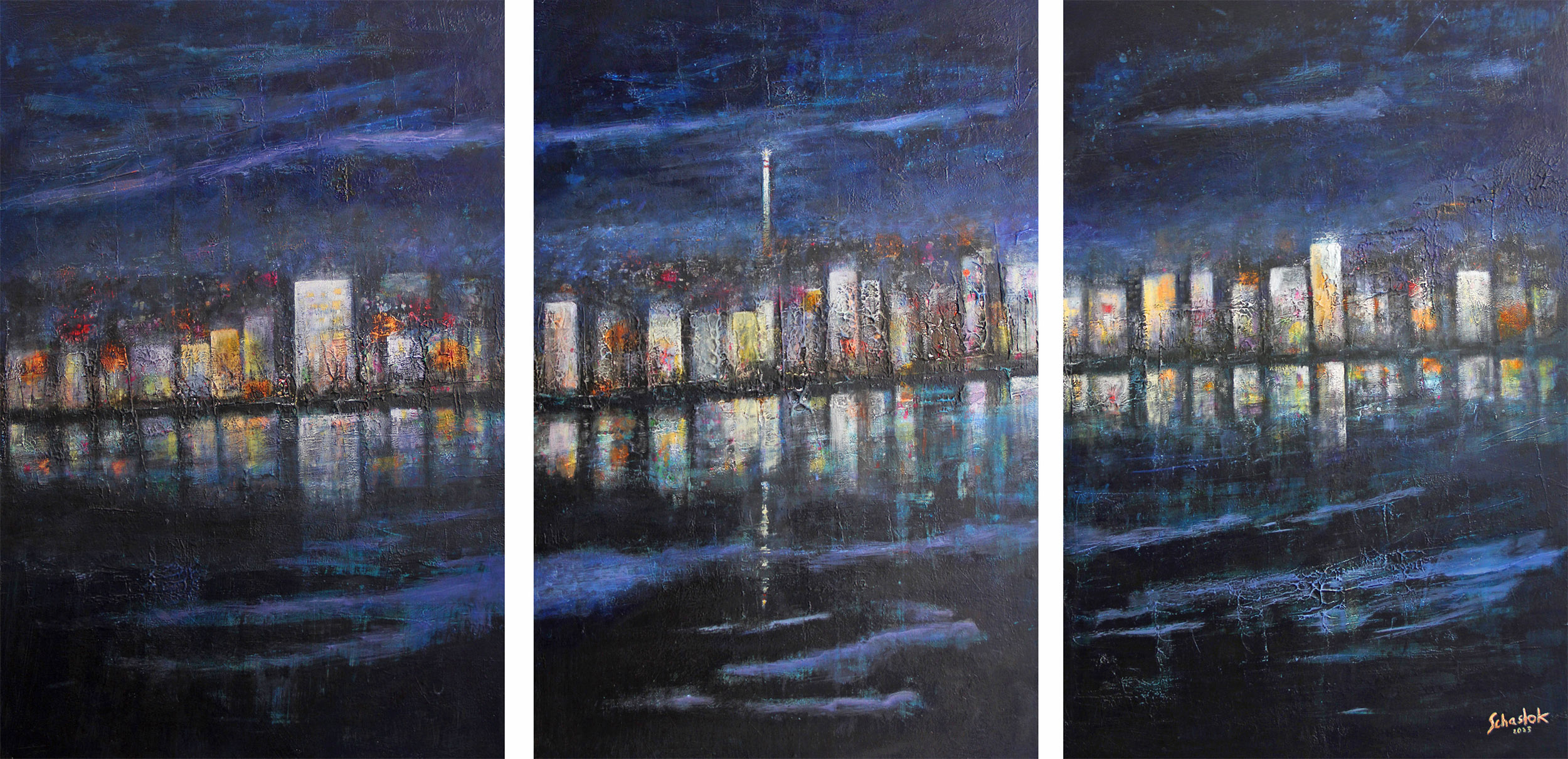 City on river<br>Triptychon<br>120×80 cm